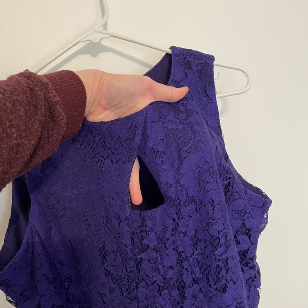 DANNY & NICOLE Sleeveless Lace Fit & Flare Dress Dark Purple Party Wedding Work - Picture 7 of 15
